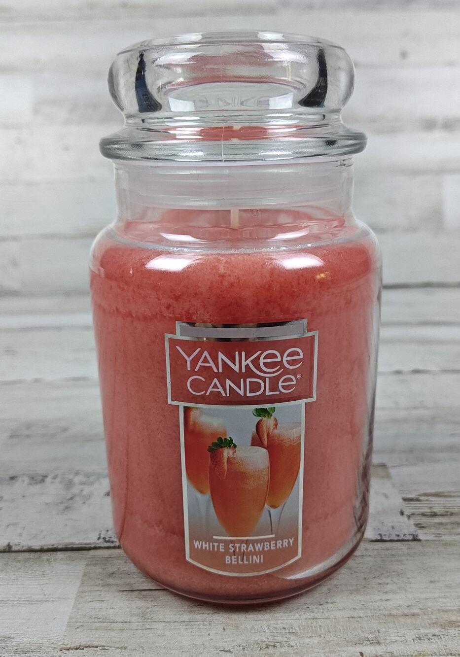 YANKEE CANDLE White Strawberry Bellini Candle 22 oz Jar Single Wick Unused
